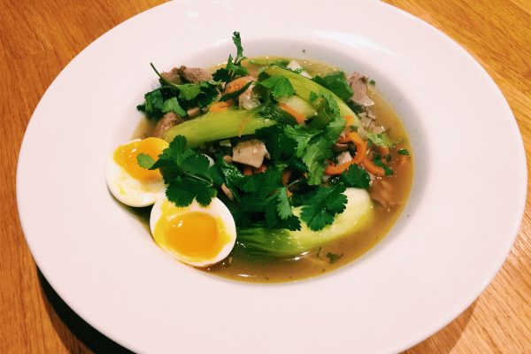 National dish of Japan Ramen with courgette zoodles paleo and low carb