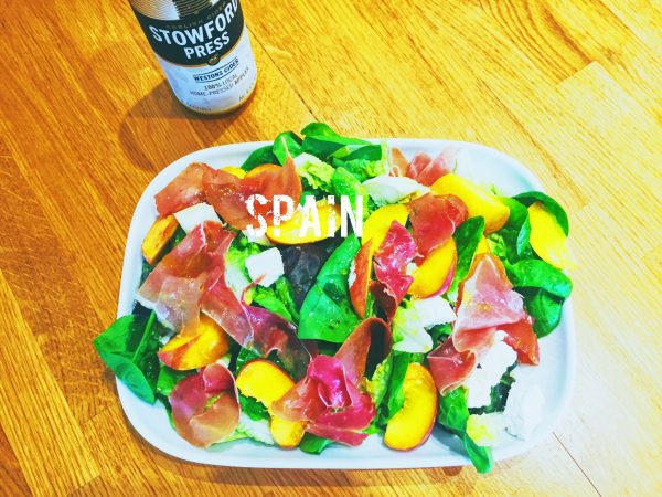 Serrano Ham, Peaches and Goats Cheese Salad what is the national dish of Spain