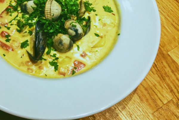 Mixed seafood chowder from New England USA