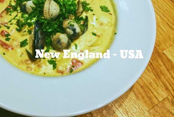 National dish of New England USA mixed fish and clam chowder