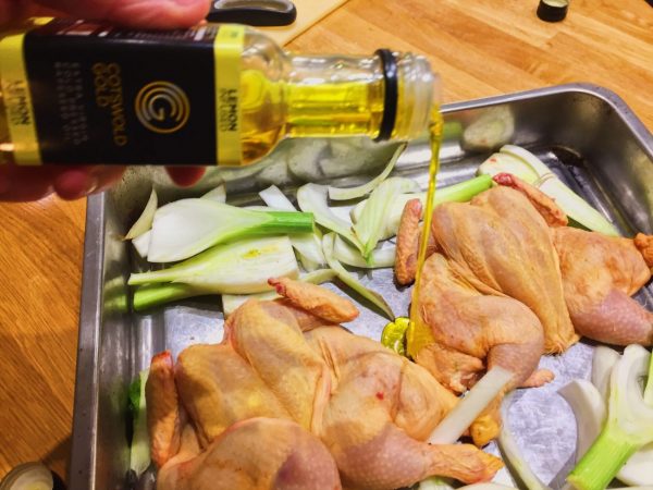 Lemon infused Cotswold Gold Rapeseed oil works wonders when roasting
