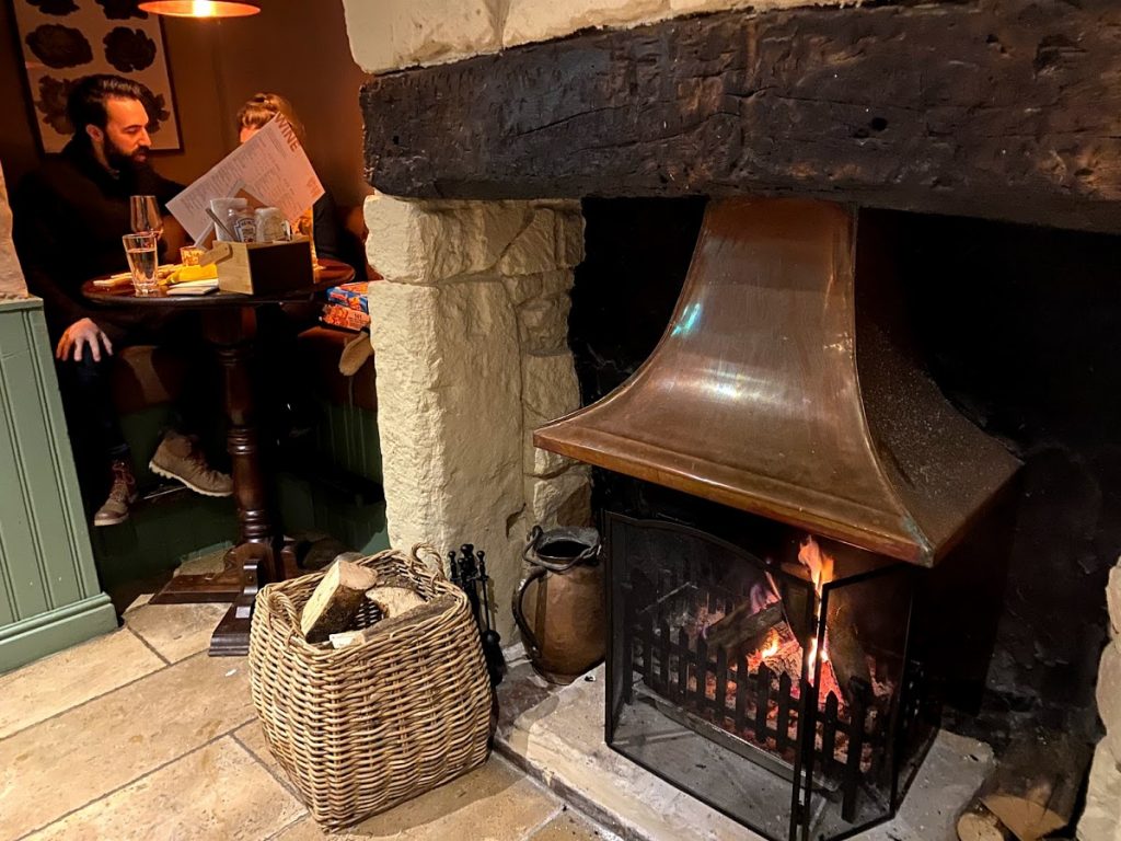 The cosy lovers table at the bar in the Kings Arms in Prestbury, Cheltenham
