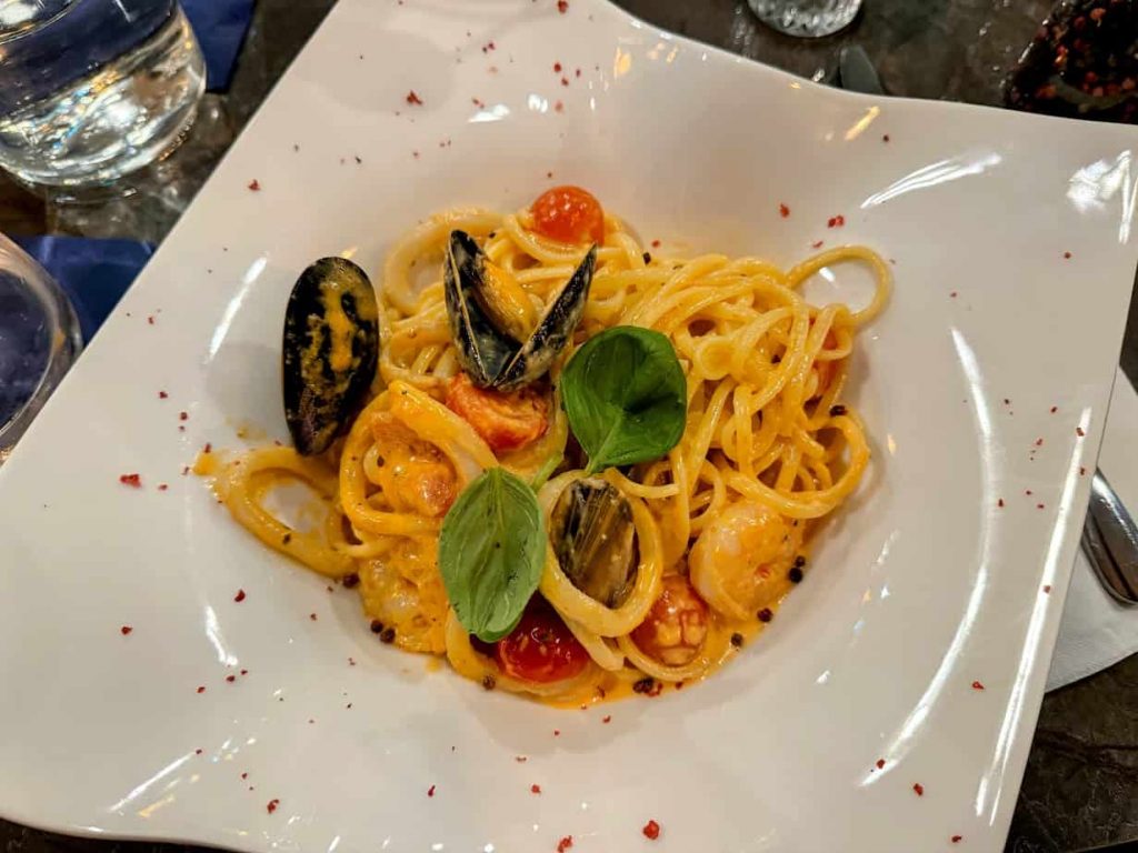 Seafood Linguine (Pescatore) at La Vecchia Blanca, Bishops Cleeve.